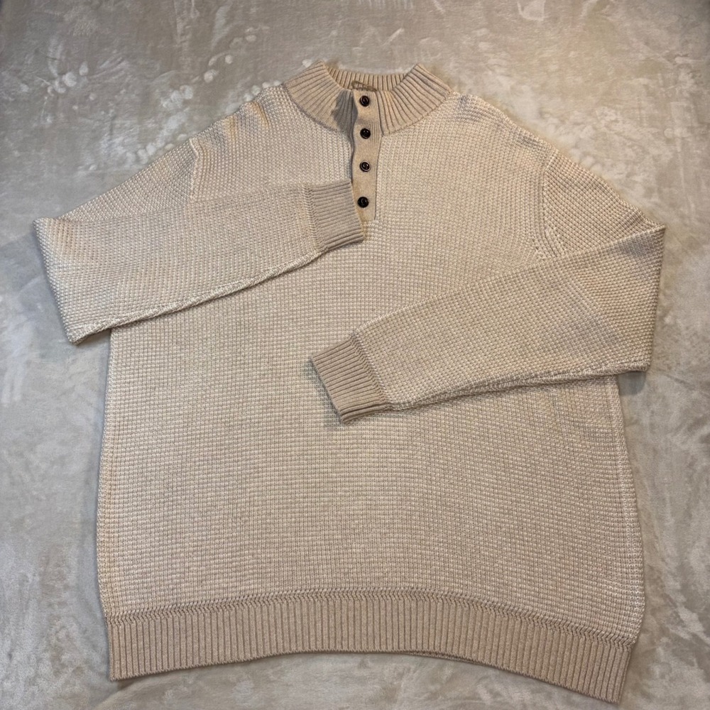 Faherty Mens Alpine Khaki Cotton Cashmere Quarter Button Sweater 3XLT $268